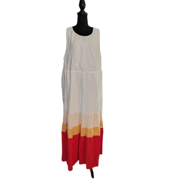 Ava & Viv 2X Maxi Dress Boho Tiered Colorblock Pockets Cotton Summer - Picture 3 of 11